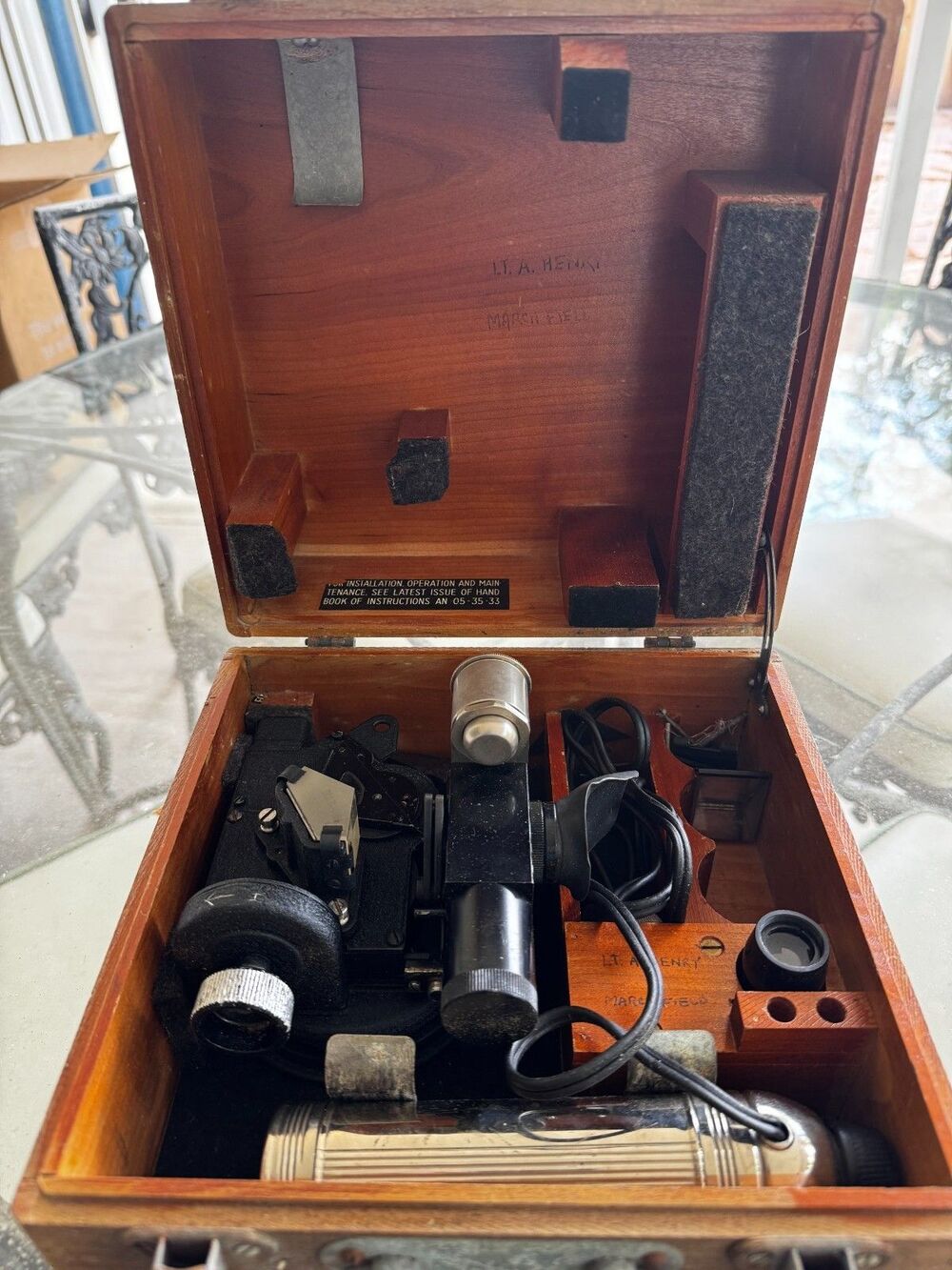 WW2 US Army Air Forces A-10a, F-125 Aircraft Bubble Sextant by Ansco w wood case